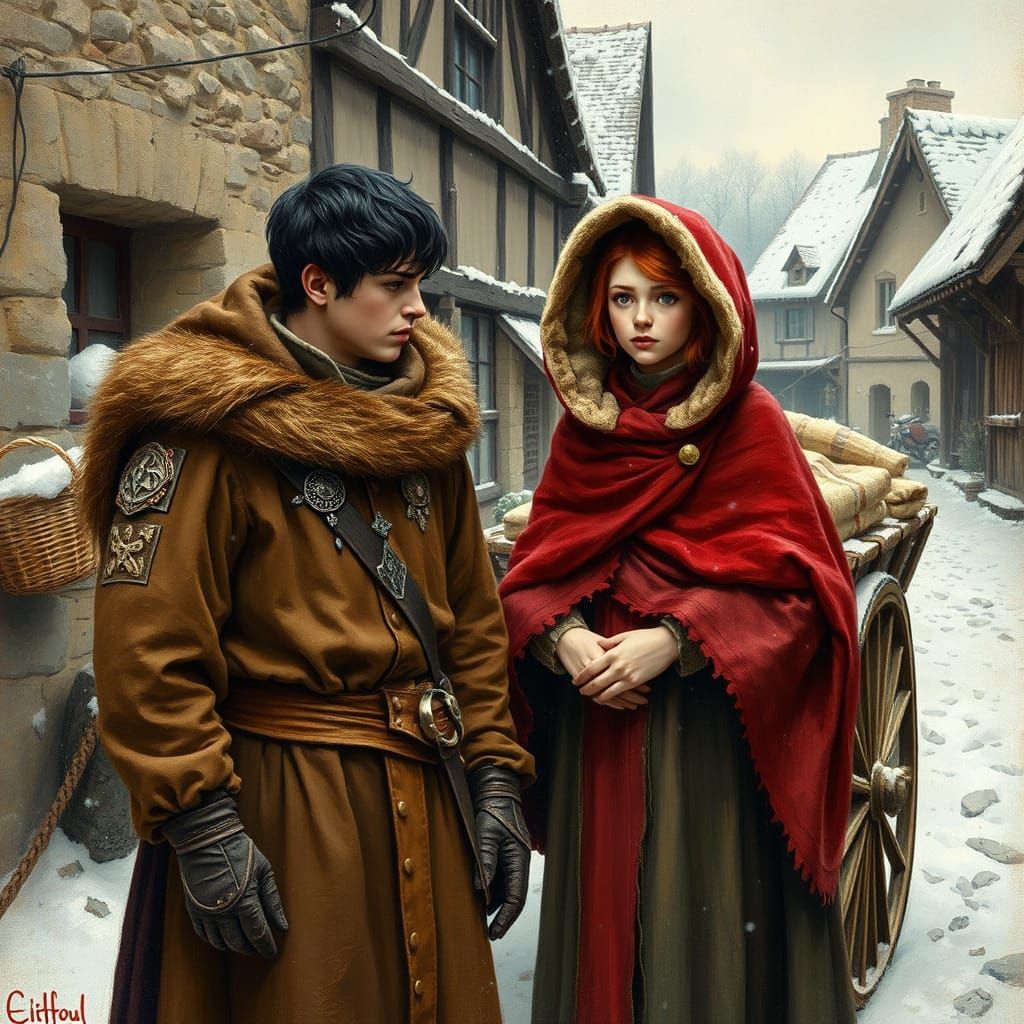 Warrior Priest Meets Winter Maiden in Snowy French Village