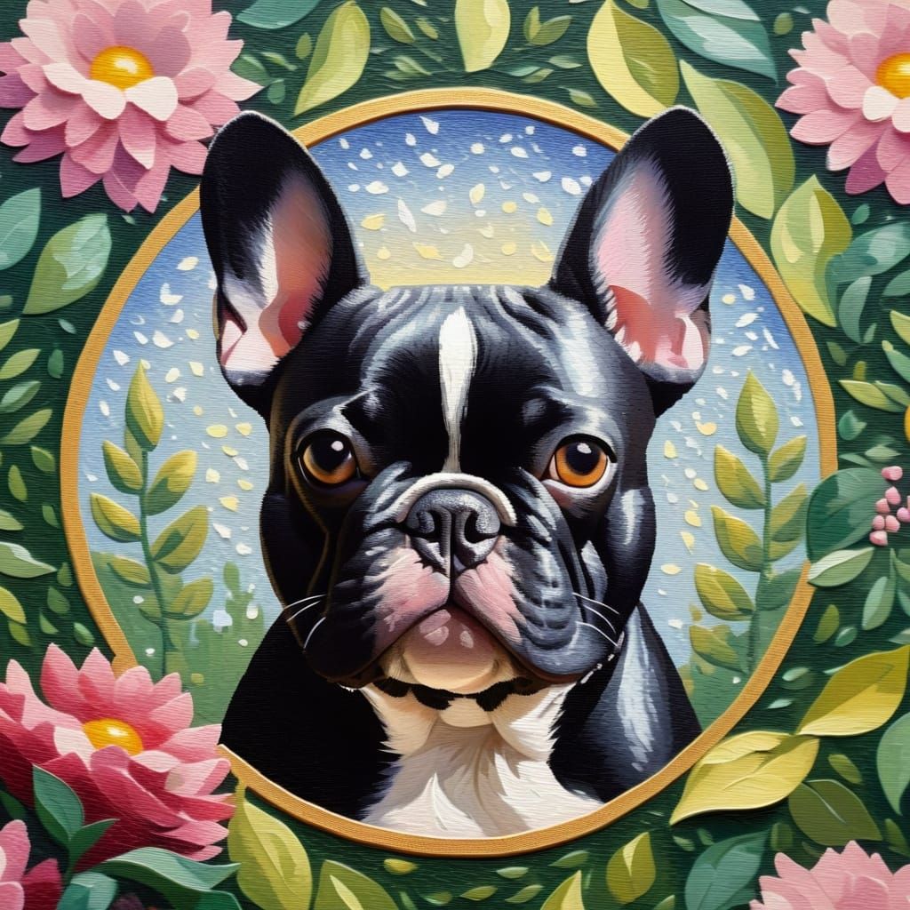 French Bulldog Portrait in Impressionist Pointillism Style