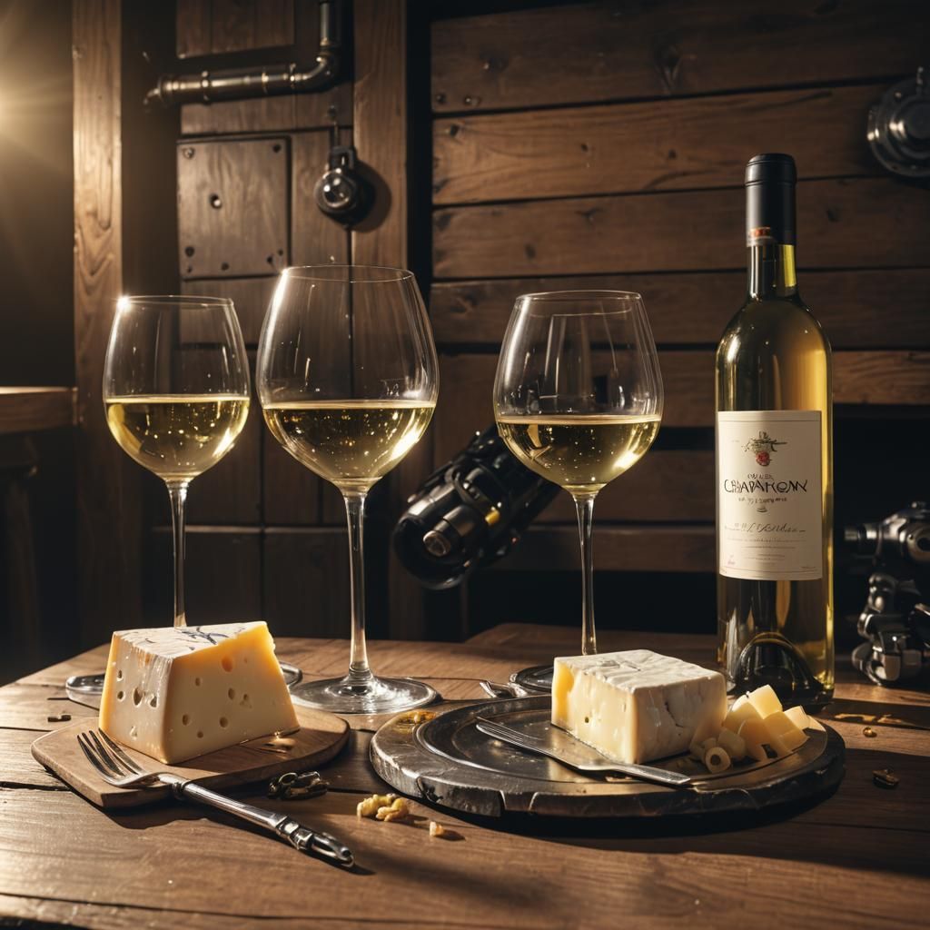 Cyberpunk Still Life with Wine and Cheese