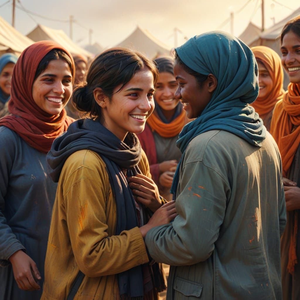 Hope and Kindness in Refugee Camp Concept Art