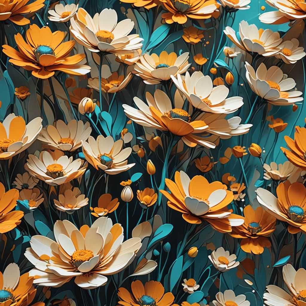 Abstract Flowers in Futuristic Concept Art Style