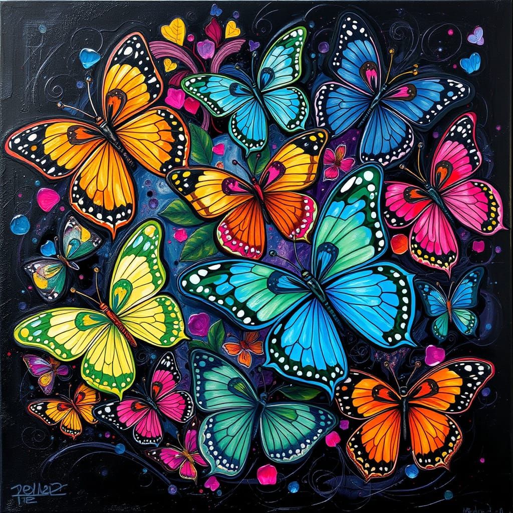 Impasto Butterflies Dance in a Kaleidoscope of Color
