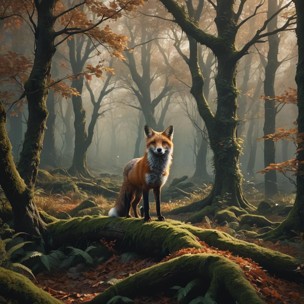 Fox in Forest: Realistic Digital Matte Painting