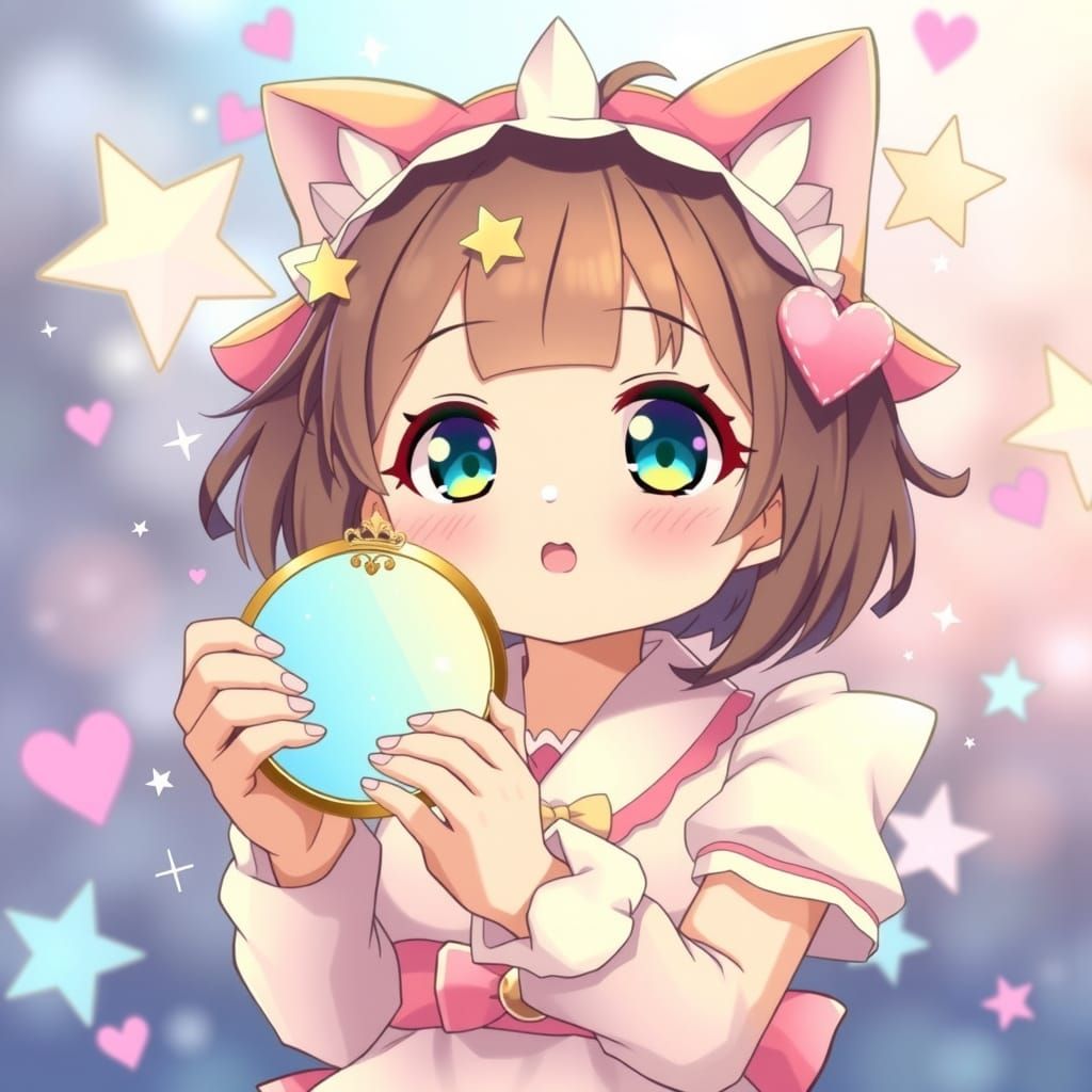 Magical Neko Girl Presents Enchanted Compact Mirror