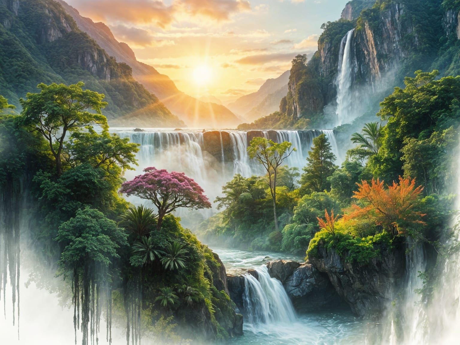 Lush Rainforest Summerscape at Sunrise