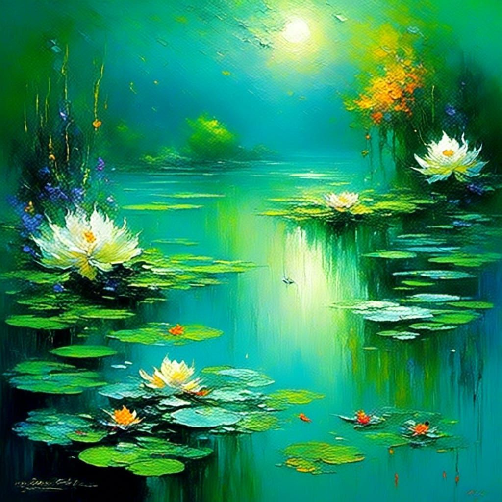 Peaceful Koi Pond in Impasto Style