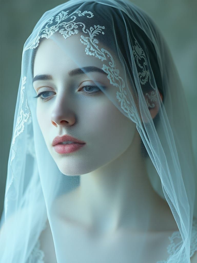 Ethereal Veiled Figures in Cyanotype Lace