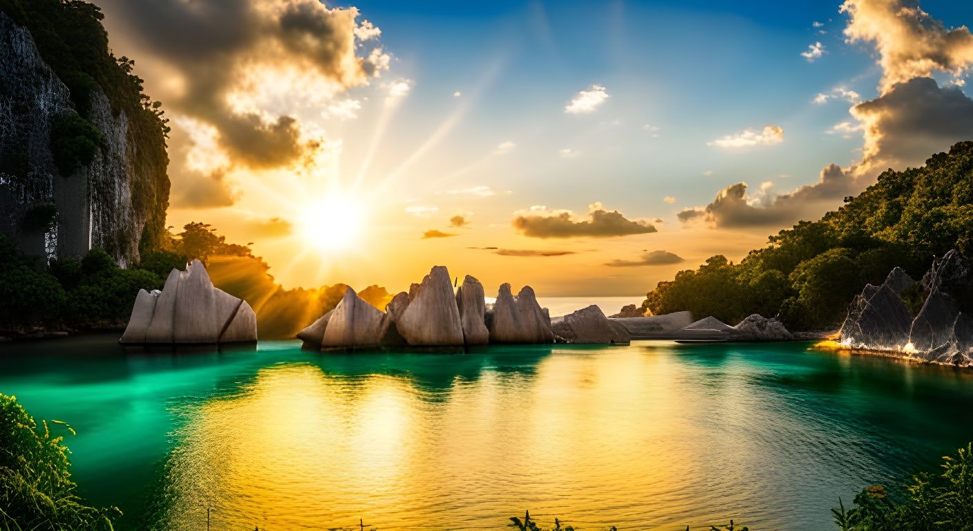 Tropical Boracay Island Rock Formation, Cinematic View