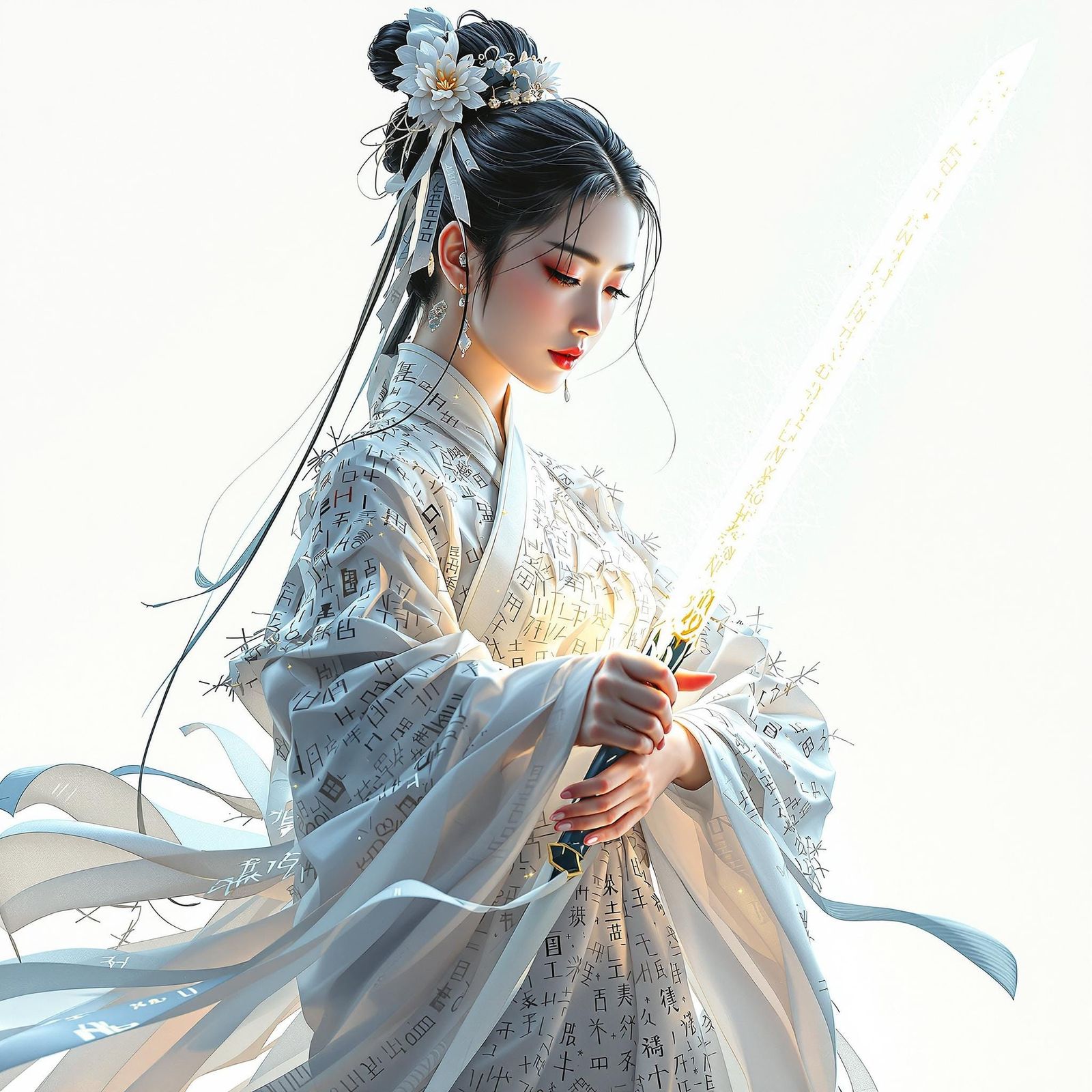 Chinese Woman in Thai Chi Pose with Katana