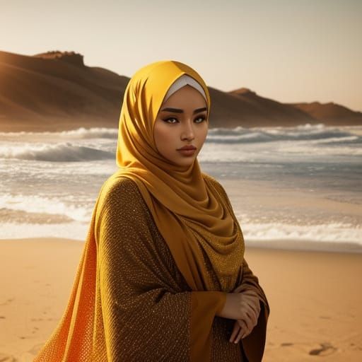 Woman in Hijab in Golden Hour Sandstorm