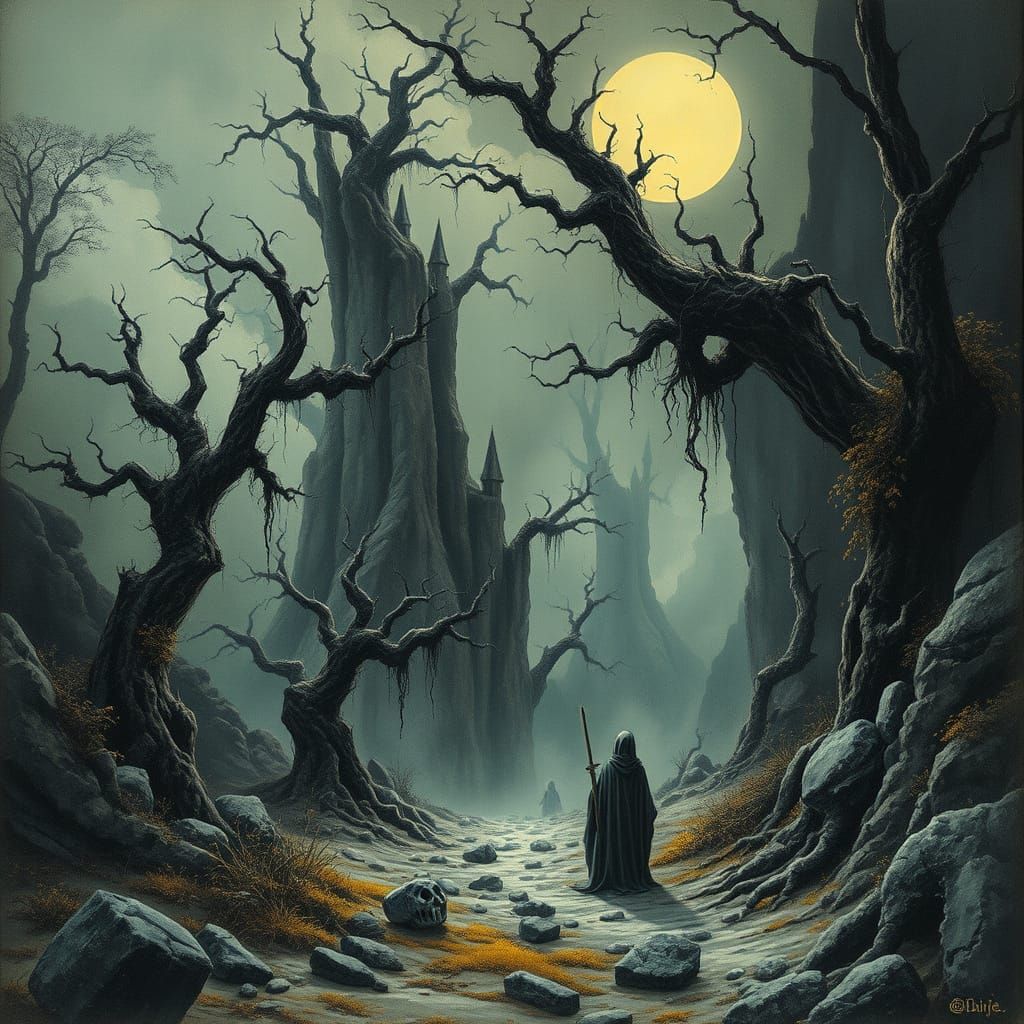 Dark Fantasy Scene in Sensual Pencil Style