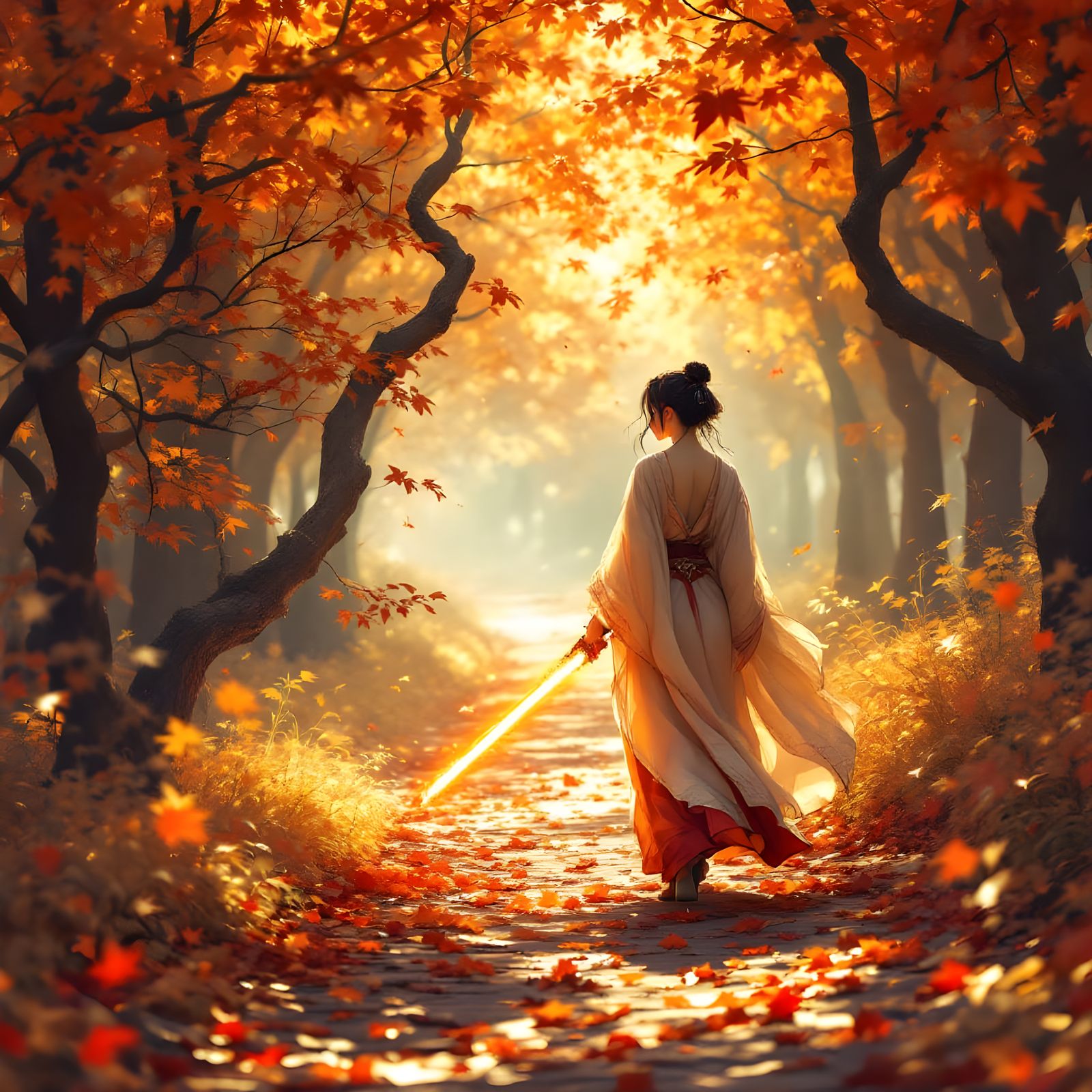 Anime-Inspired Autumn Goddess Wields Amber Lightsaber in Tra...