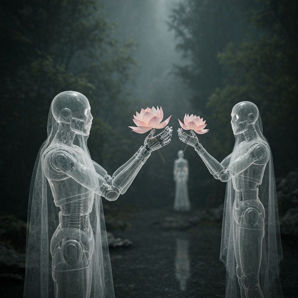 Ghostly Robot Offers Lotus in Dramatic Reflection
