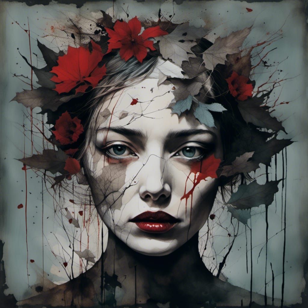 Surreal Metamorphosis Portrait in Mixed Media Collage Art