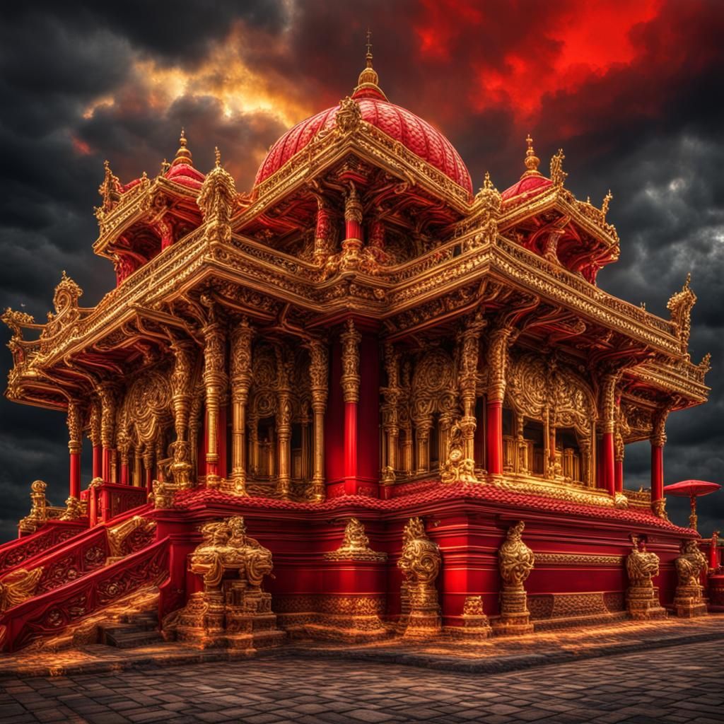 Red and Gold Hyperrealistic Composition