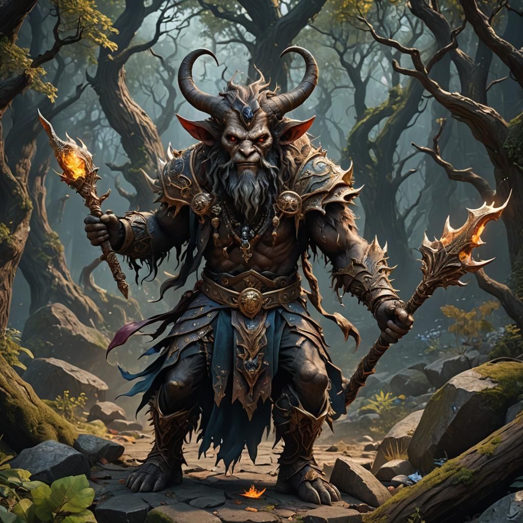 Thrash Metal Satyr Wizard in Detailed Matte Painting