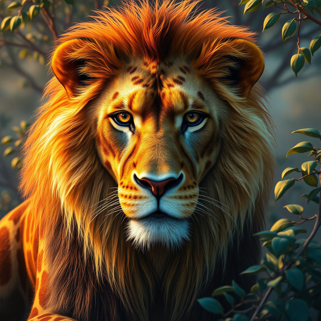 Spotted Lion in Detailed Fantasy Landscape