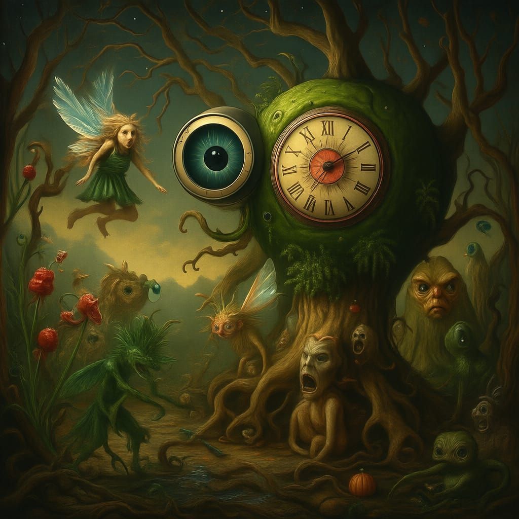 Surreal Dreamscape with Faerie Creatures and Giant Eyeball