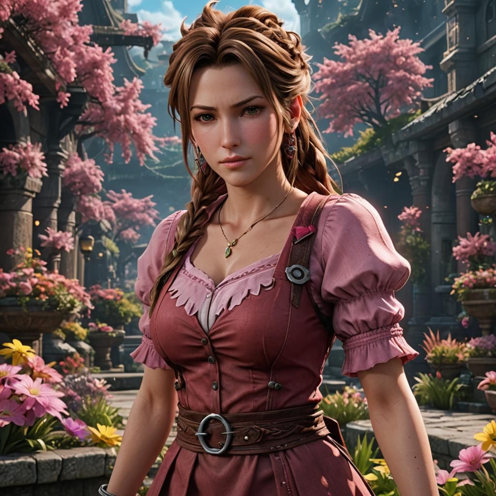 Aerith from Final Fantasy in Detailed Digital Art