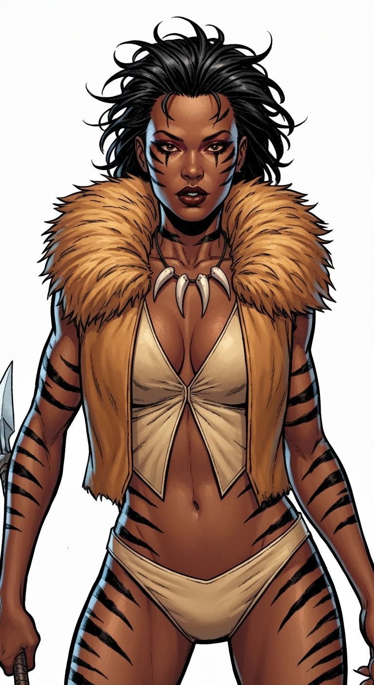 Detailed Portrait of Kraven the Huntress in Comic Art Style