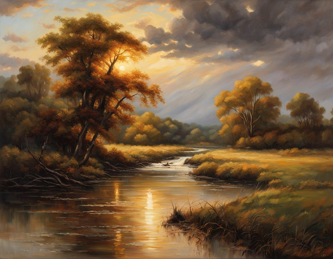 Suffolk Watermill in a Golden Stormy Light