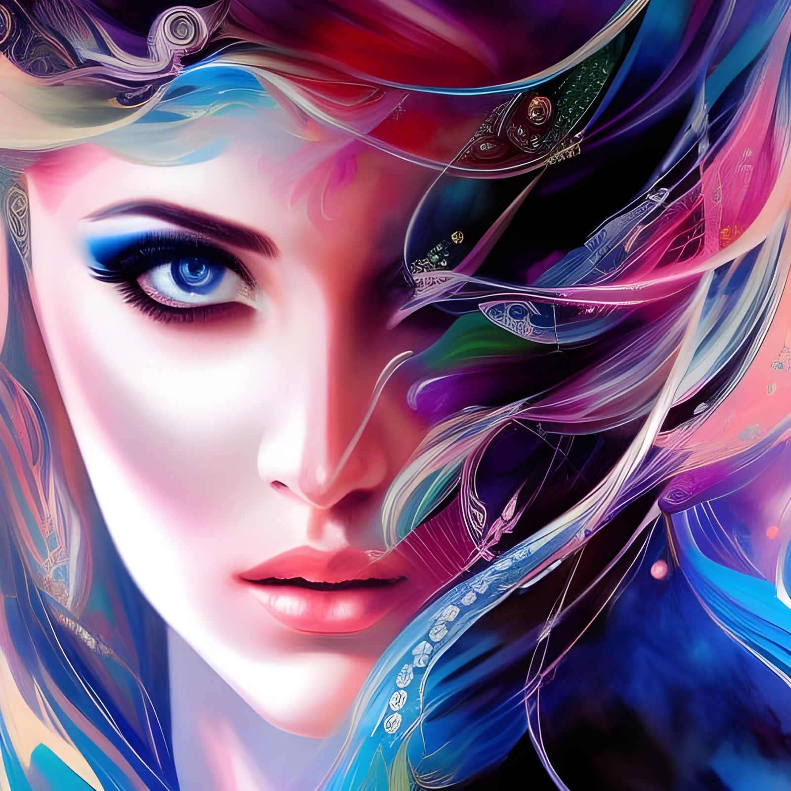 Surreal Space Woman Portrait with Galaxy Background