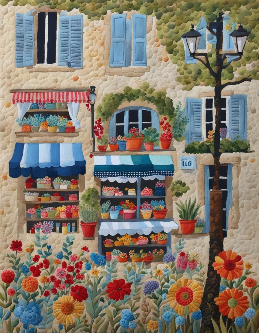 Quilted Fabric Art in France: Gouache Watercolor