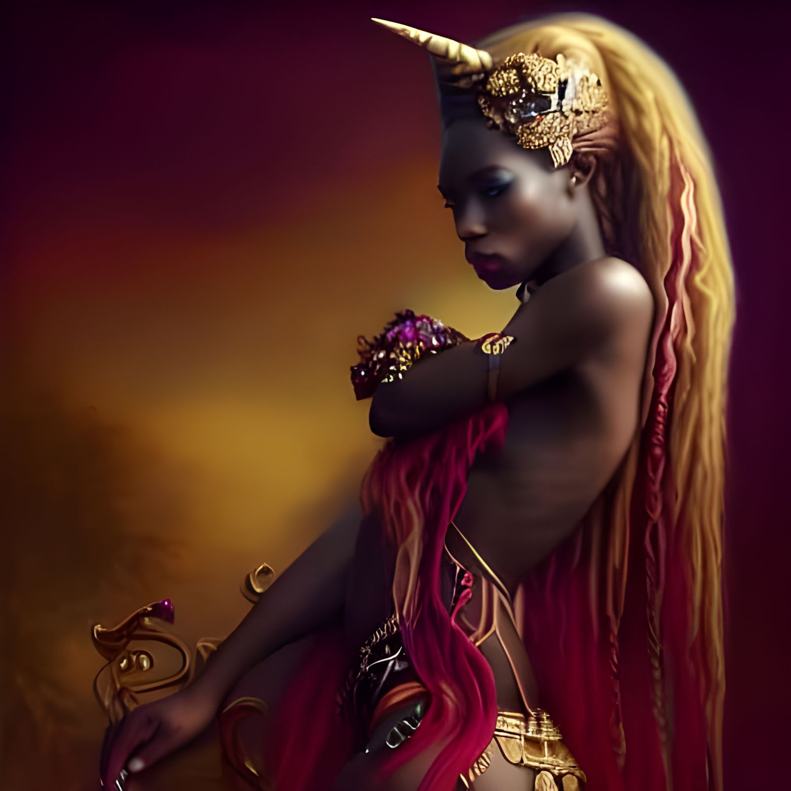 African Princess with Unicorn: Fantasy Portrait