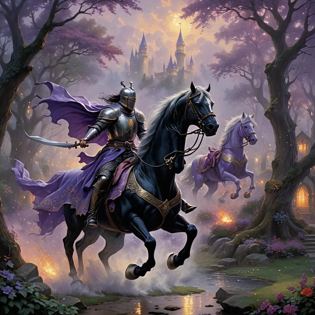 Knight Rescues Princess from Dragon in Fantasy Art