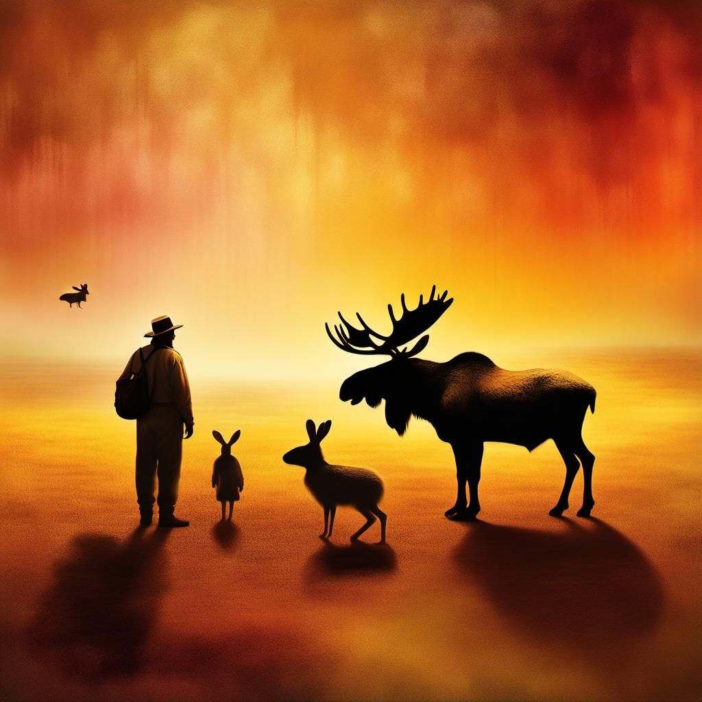 Surreal Dream World with Fairy, Moose, and Rabbit