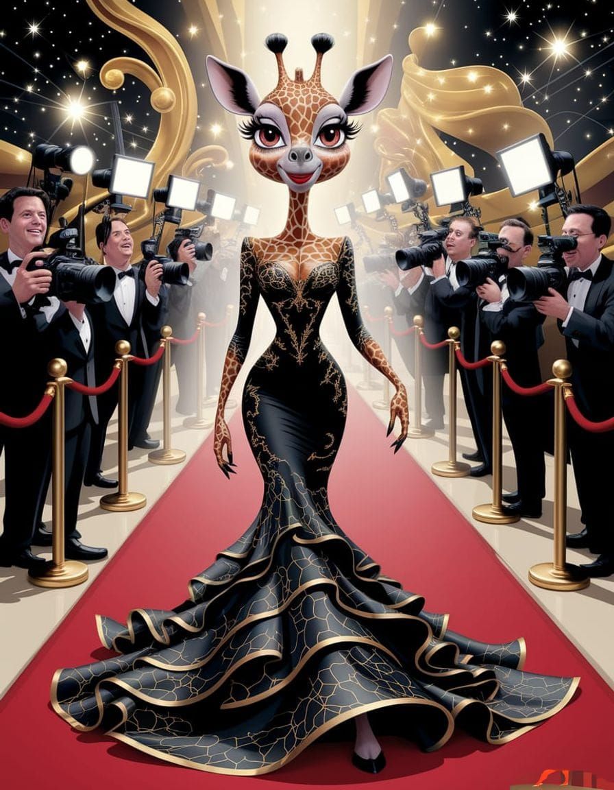 Glamorous Giraffe Movie Star Struts Red Carpet