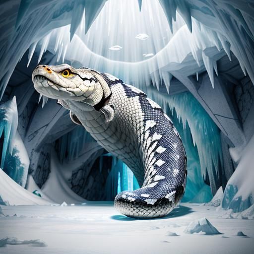 Ice Beam Serpent in Frozen Cavern: Cinematic Fantasy