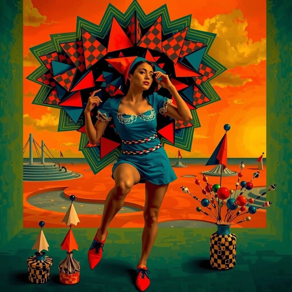 Harlequin Figure in Geometric Maze Optical Illusion