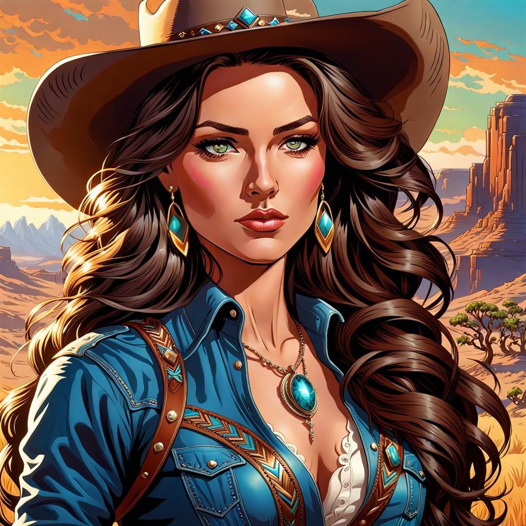 Cowgirl Portrait in Comic Book Style