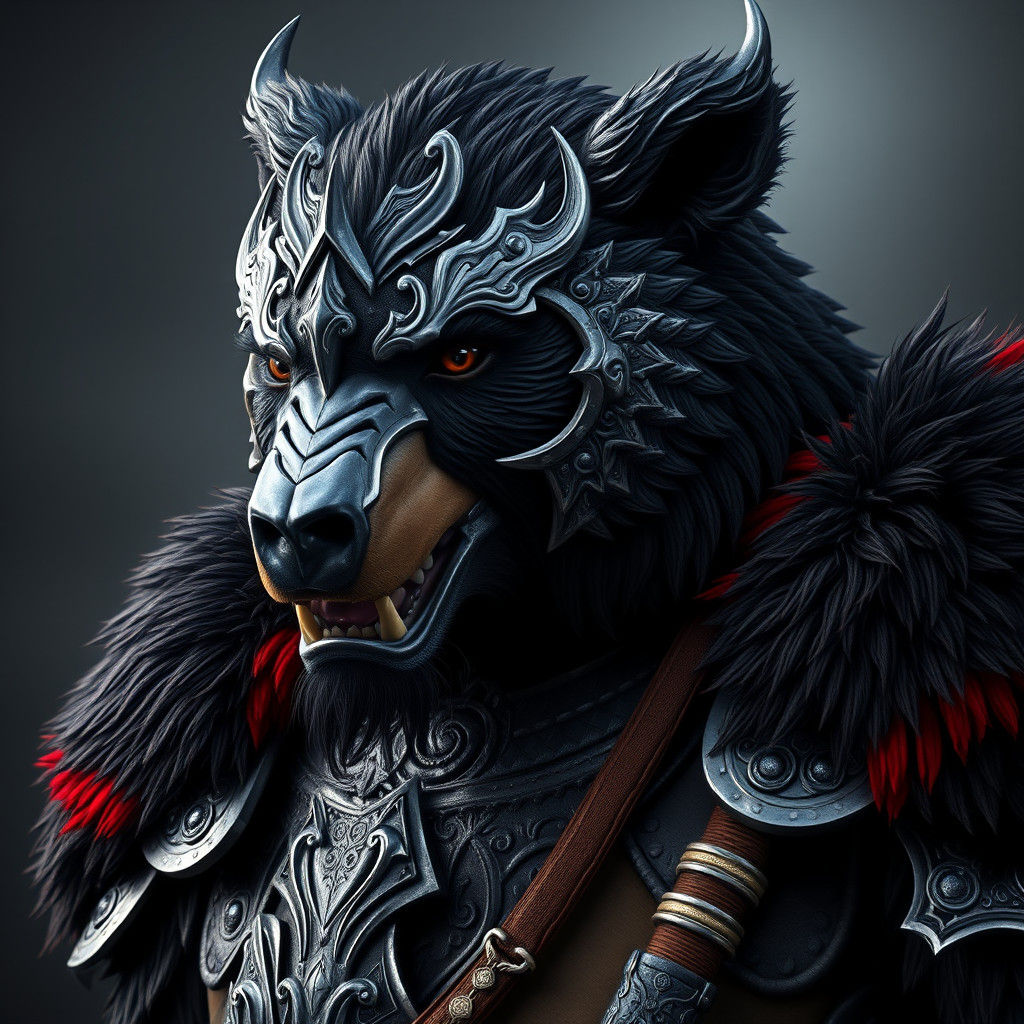 Bear Viking Warrior in Silver Armor, Hyperrealistic Portrait