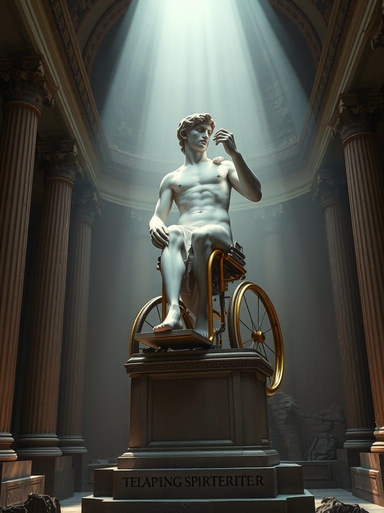 Renaissance Icon in Futuristic Wheelchair: Golden Power and ...