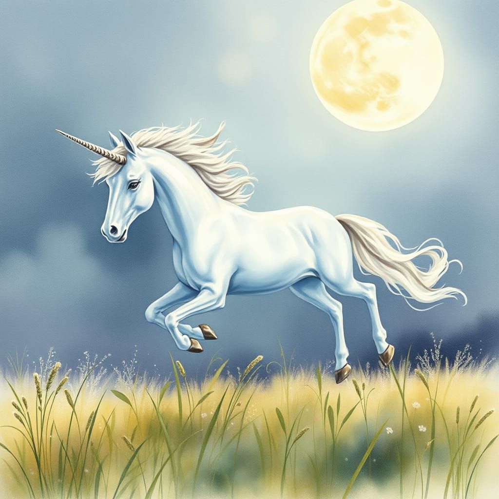 Majestic Unicorn Gallops Under Starry Night Sky in Whimsical...