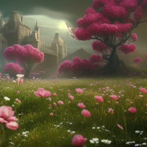 White Rose in Detailed Fantasy Flower Field