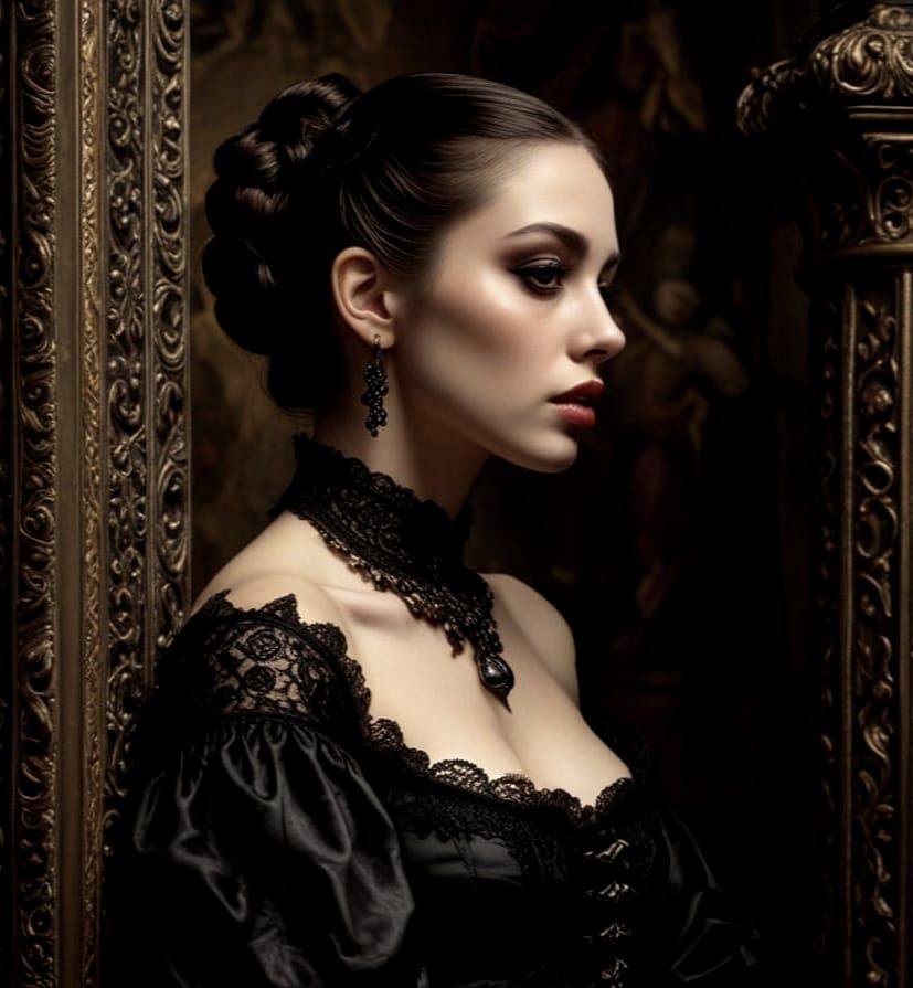 Gothic Vampire Lady in Ancient Catacombs