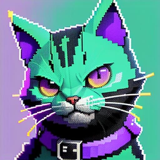 8-Bit Pixel Art Cat with Bright Eyes and Electric Whiskers