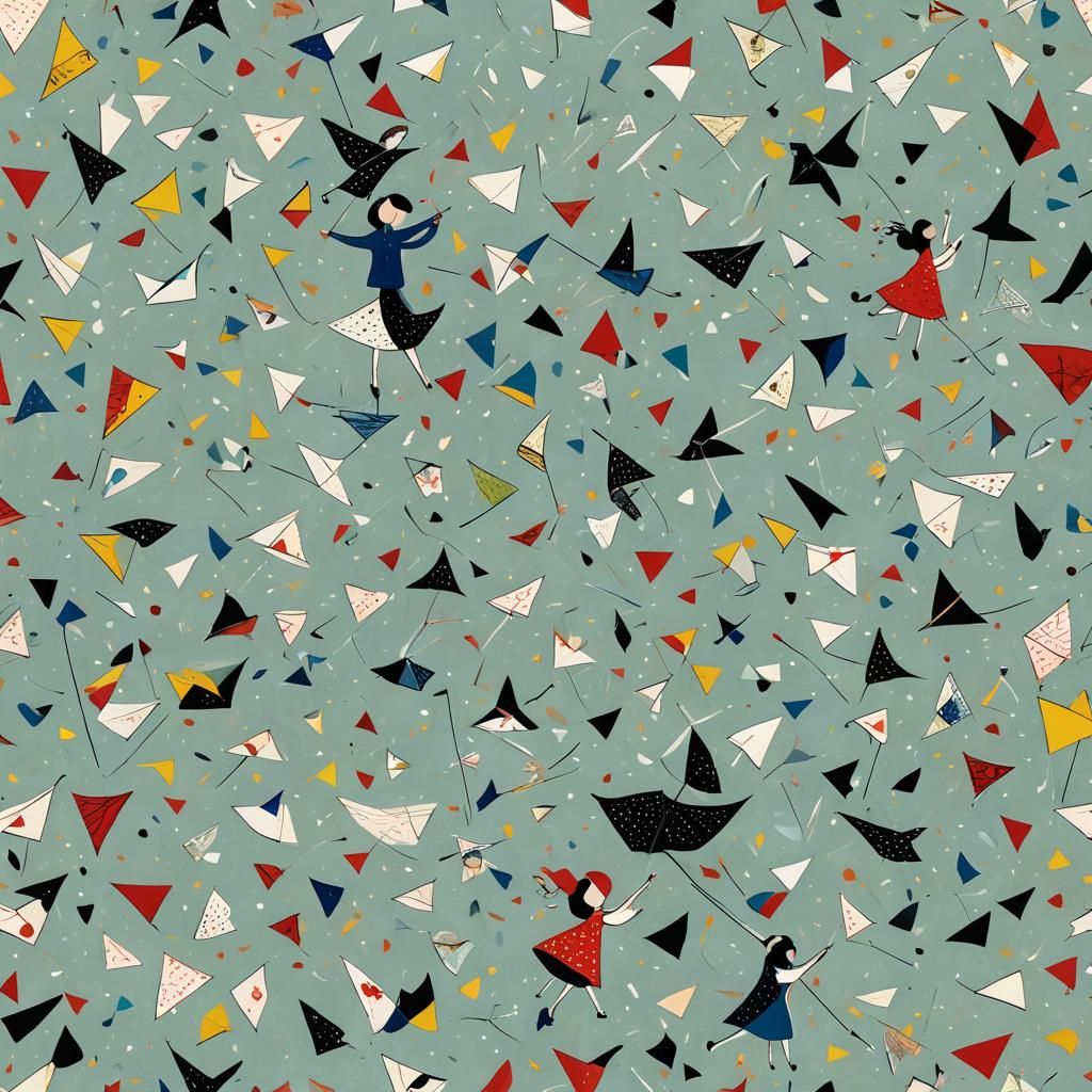 Girl Flies Bird Kites: Surrealist Style