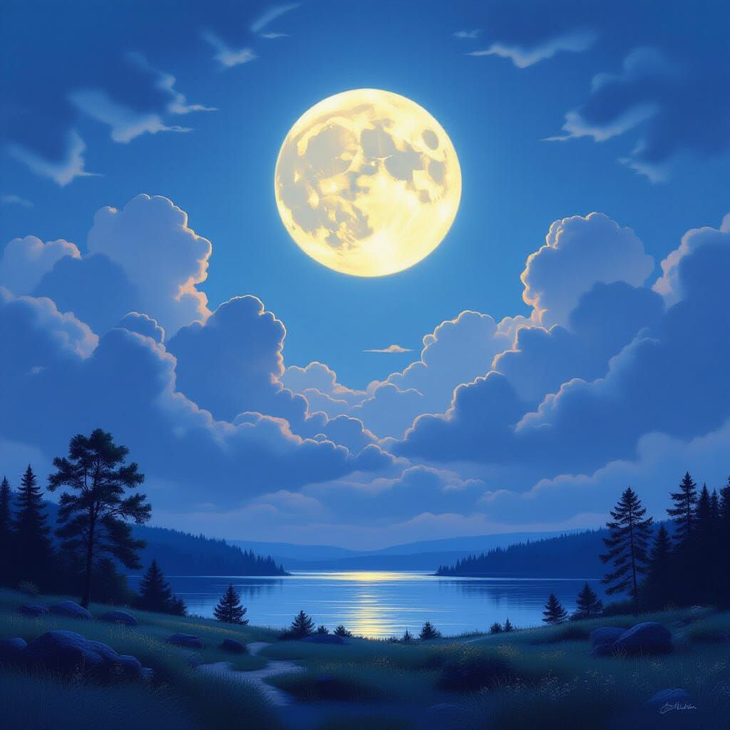 Moonlit Landscape in Dreamy Luminist Style