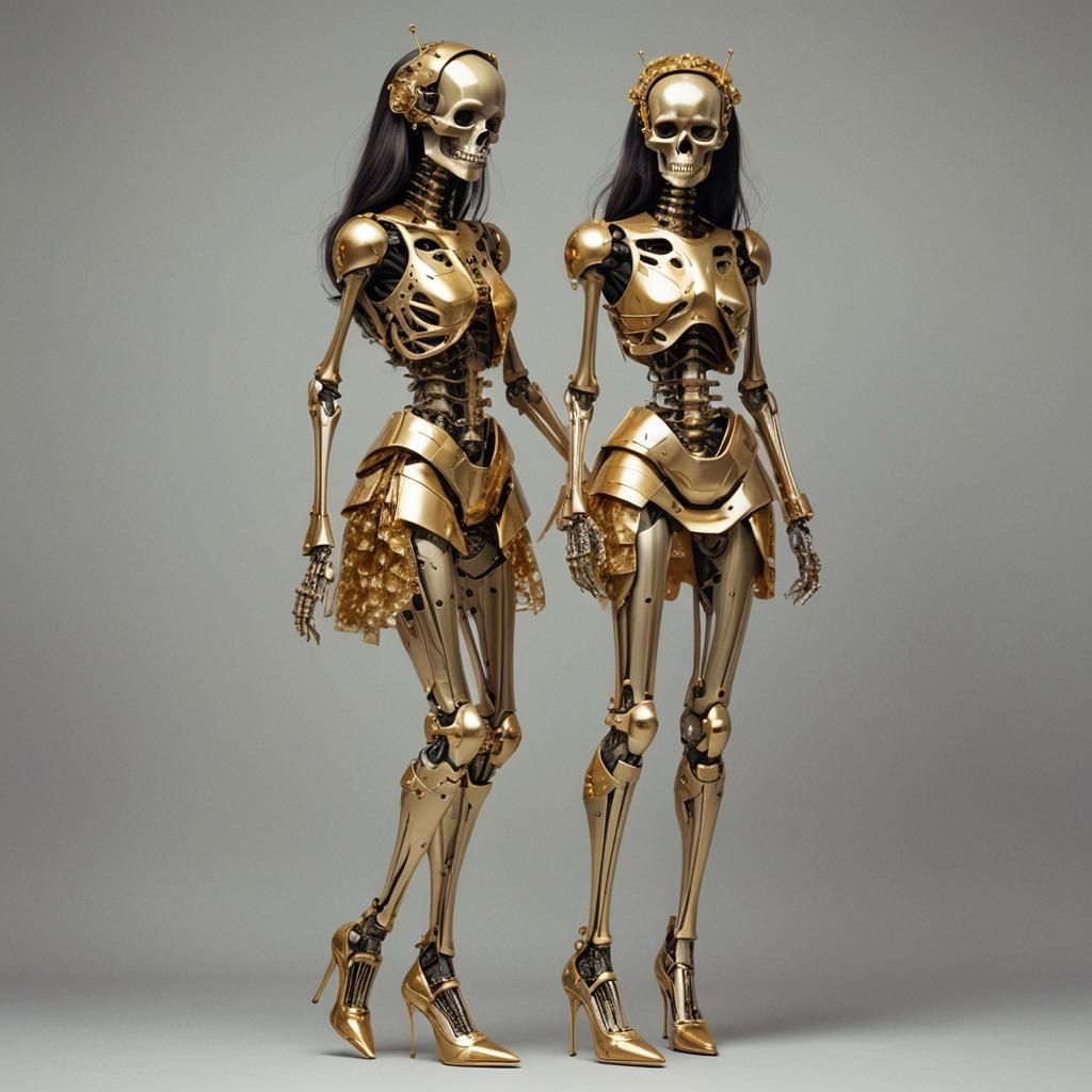 Robot Skeleton Girl in Golden Heels