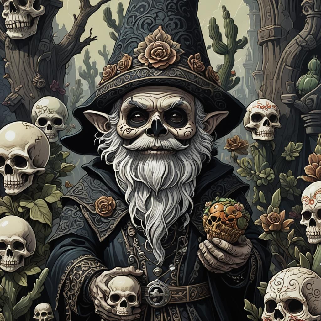 Day of the Dead Gnome in Dark Fantasy Style