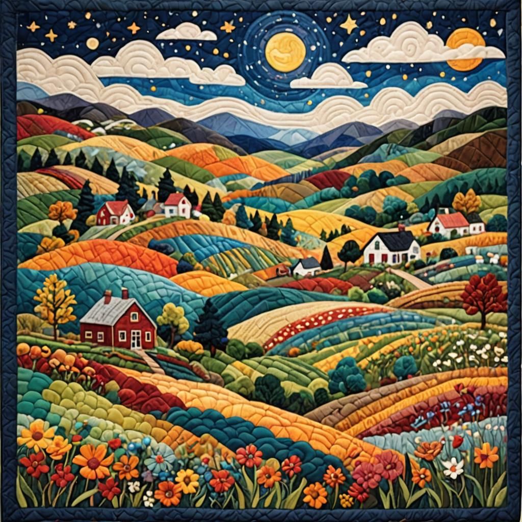 Quilted Tapestry of a Cozy Countryside Community
