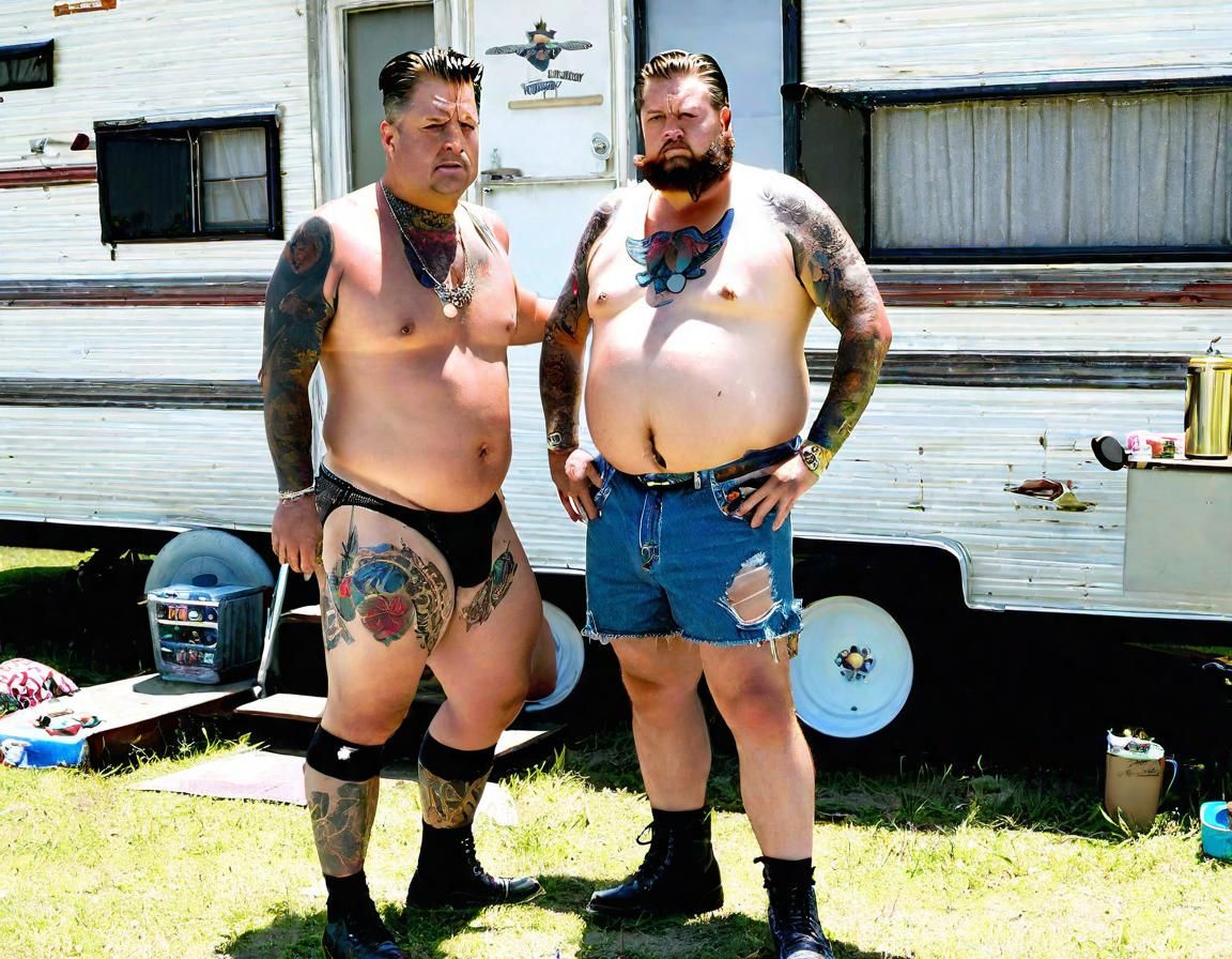 Candid Trailer Park Scene: Father and Son