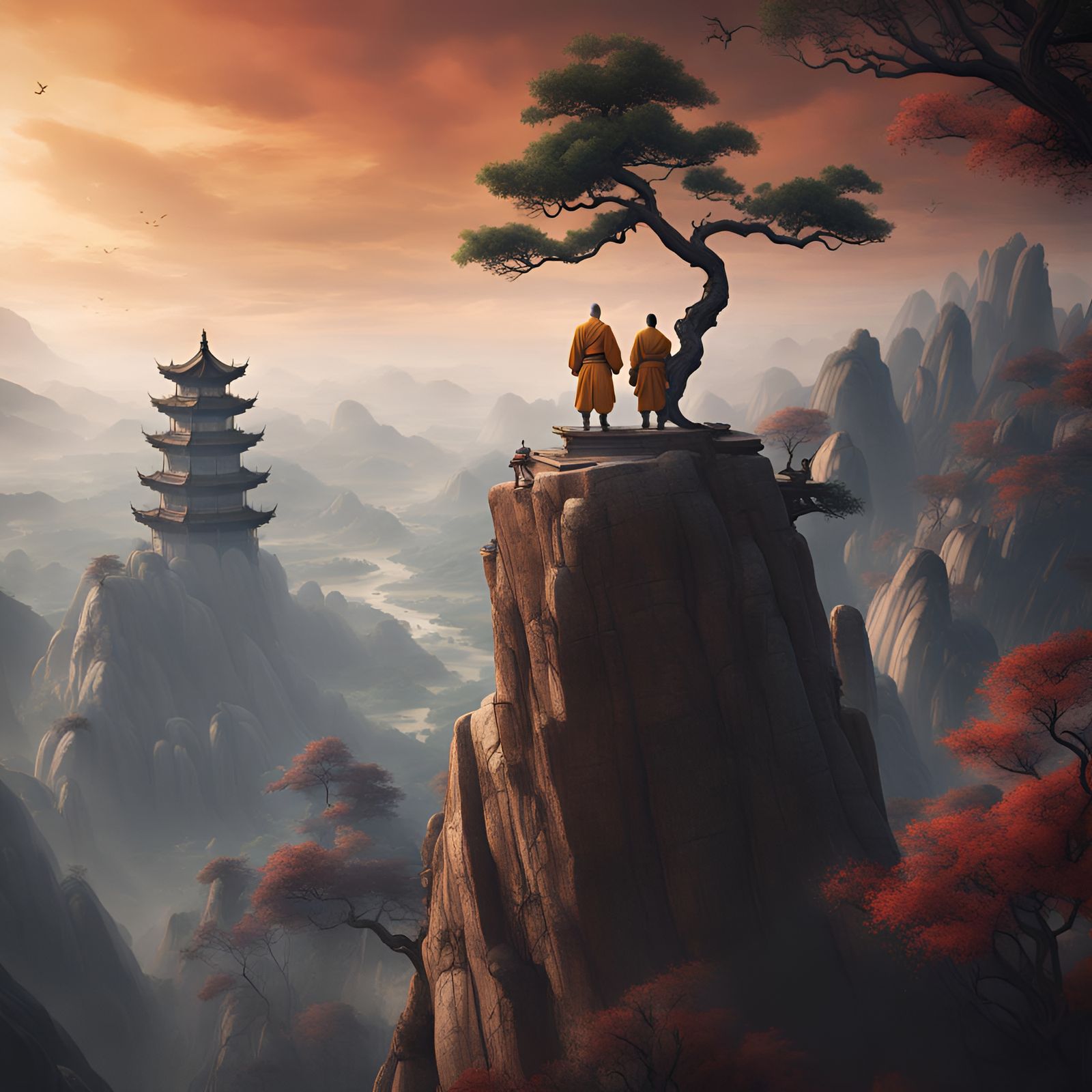 Shaolin Monk on Cliff: Fantasy Concept Art