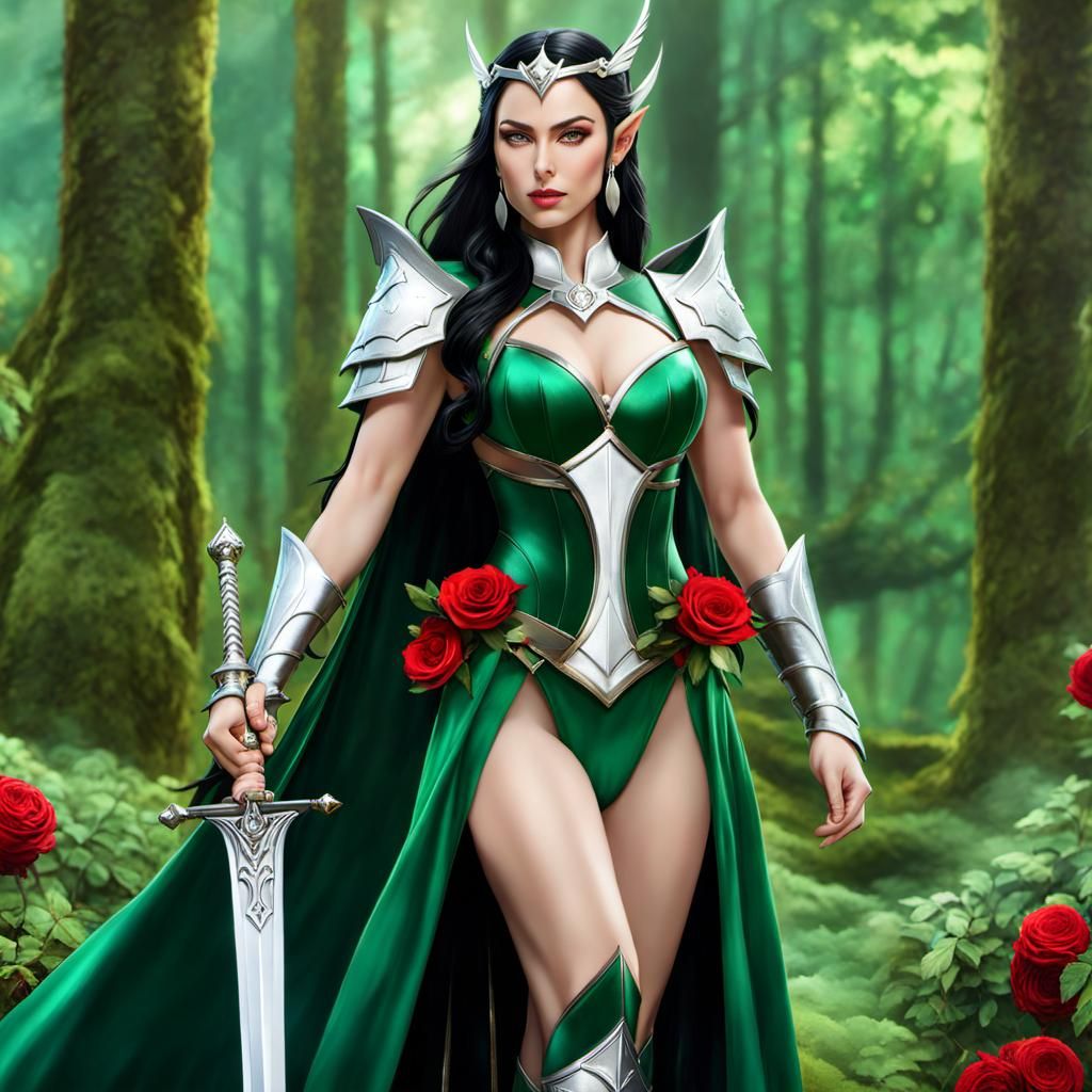 Elf Princess in Fantasy Forest with Roses