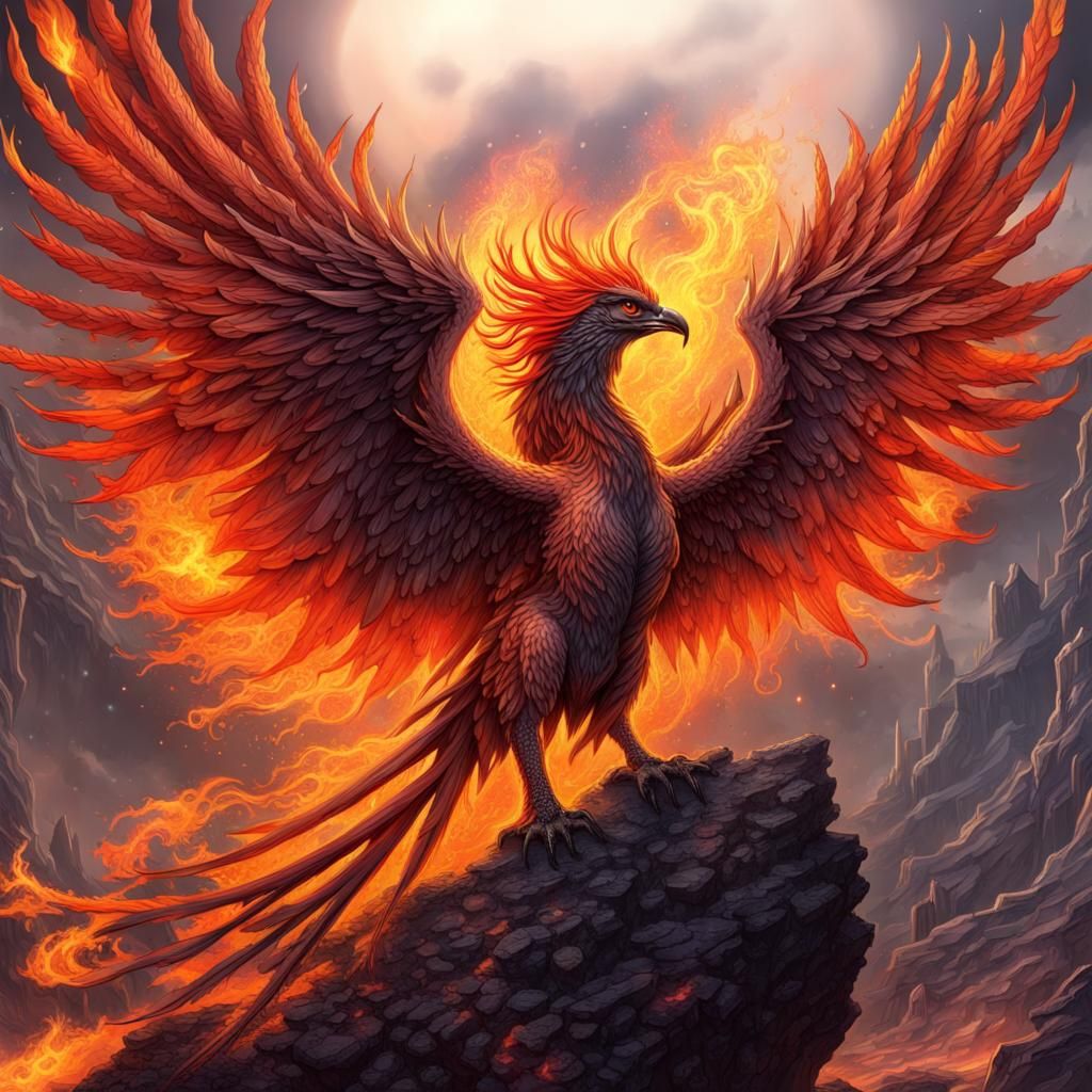 Lava Phoenix Rising: Aetherpunk Fairycore Fantasy