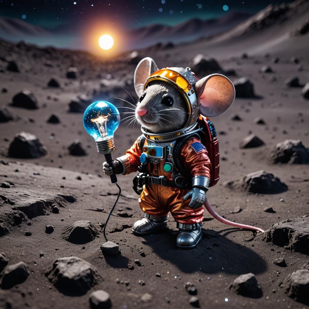 Chibi Mouse on the Moon in Macro Space Photo